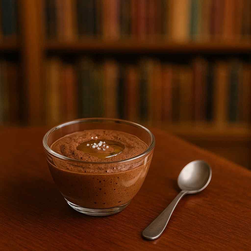 Mousse au chocolat avec son trait d'huile de noisette et sa fleur de sel